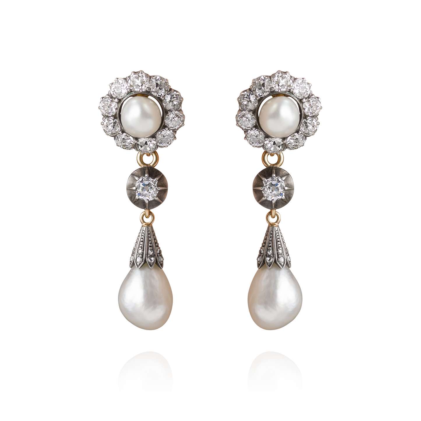 Natural Saltwater Pearl and Diamond Drop Earrings