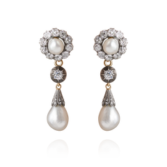 Natural Saltwater Pearl and Diamond Drop Earrings