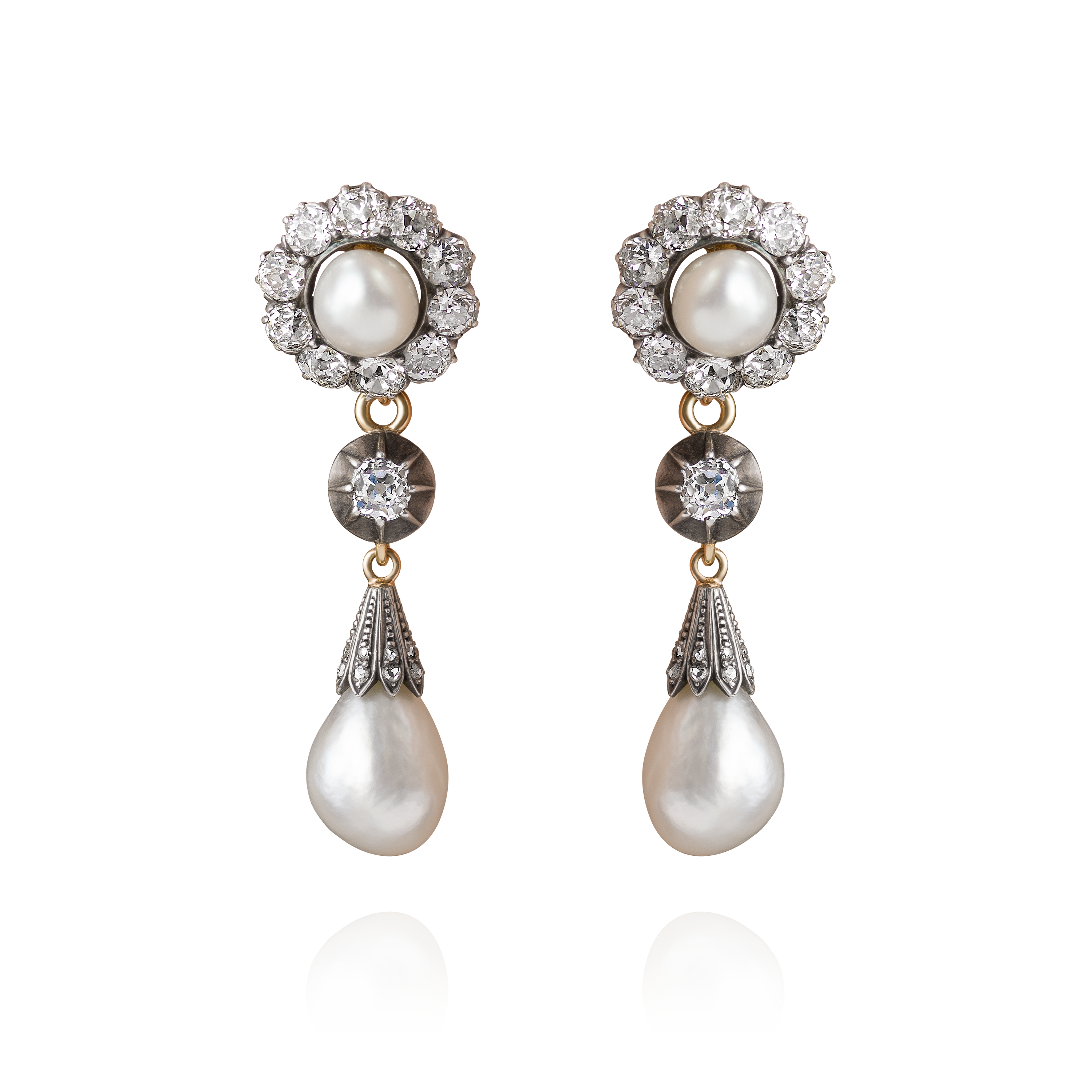 Natural Saltwater Pearl and Diamond Drop Earrings