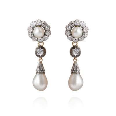 Natural Saltwater Pearl and Diamond Drop Earrings