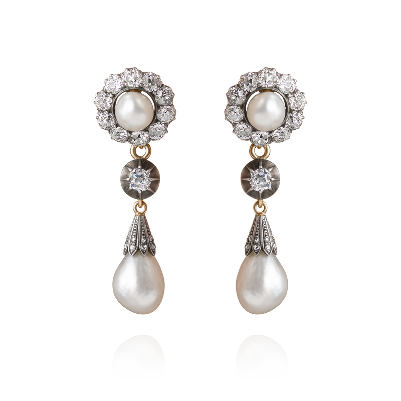 Natural Saltwater Pearl and Diamond Drop Earrings