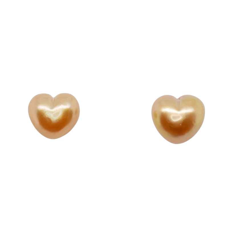 Pair of Heart Shape Golden South Sea Cultured Pearl Stud Earrings