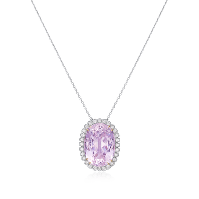 32.86cts Oval Kunzite and Diamond Pendant