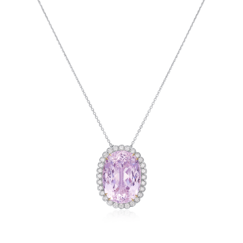 32.86cts Oval Kunzite and Diamond Pendant