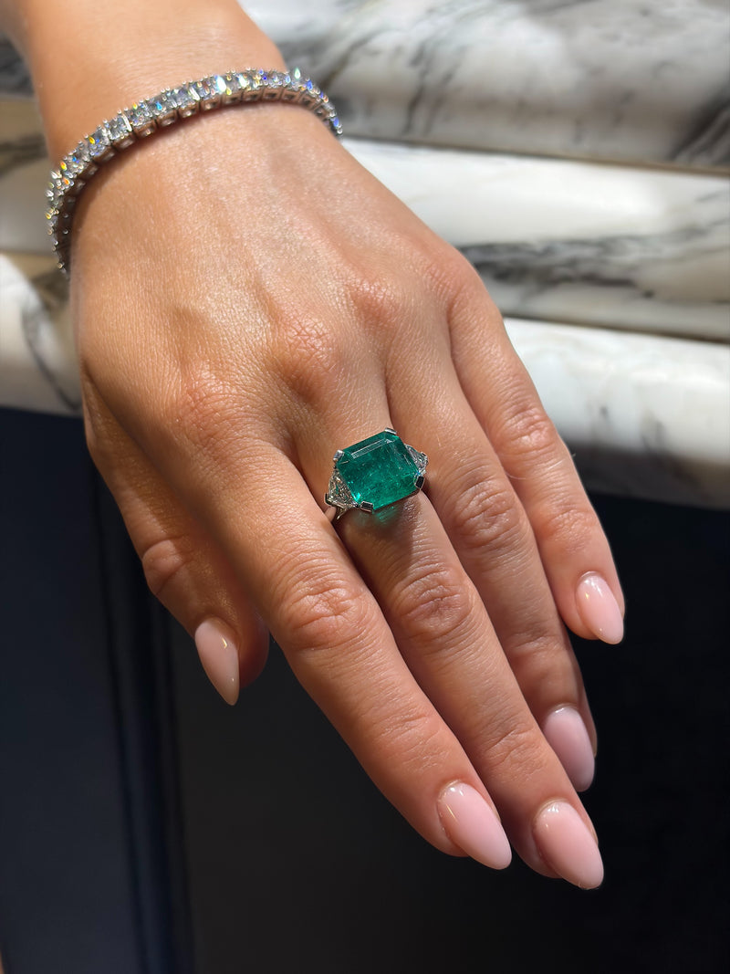 6.29ct Emerald and Diamond Three Stone Ring