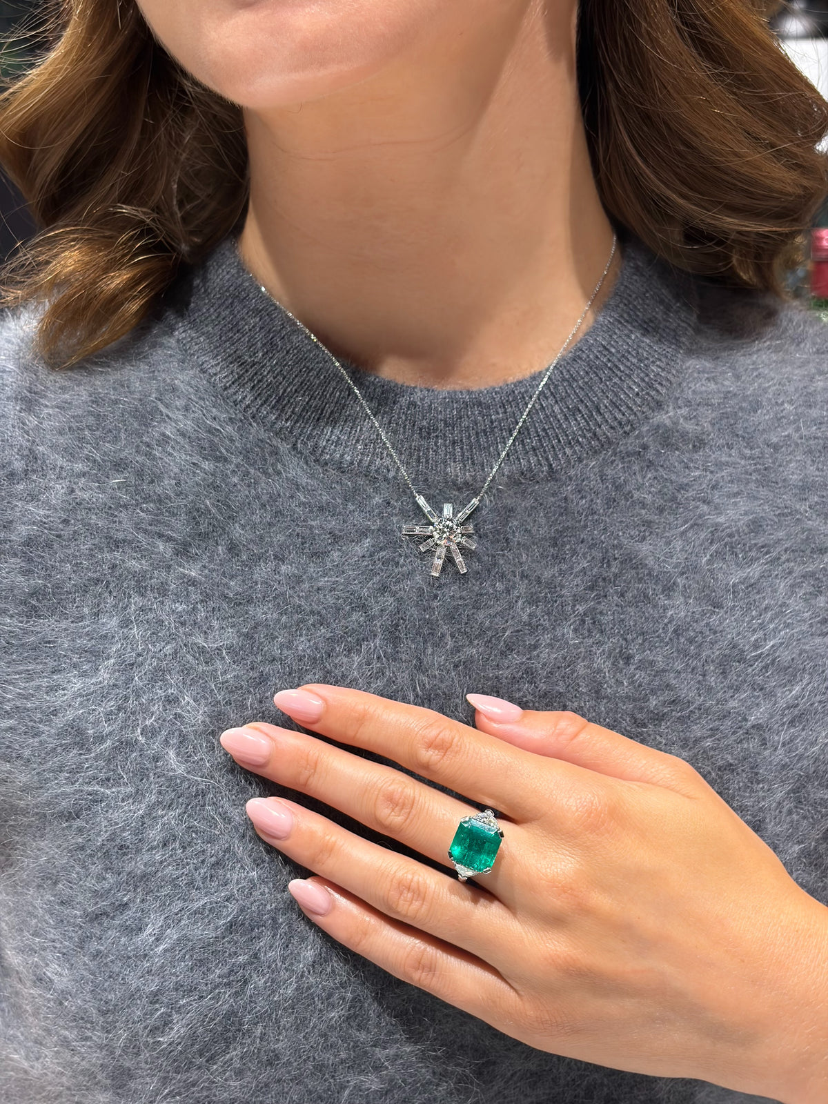 6.29ct Emerald and Diamond Three Stone Ring