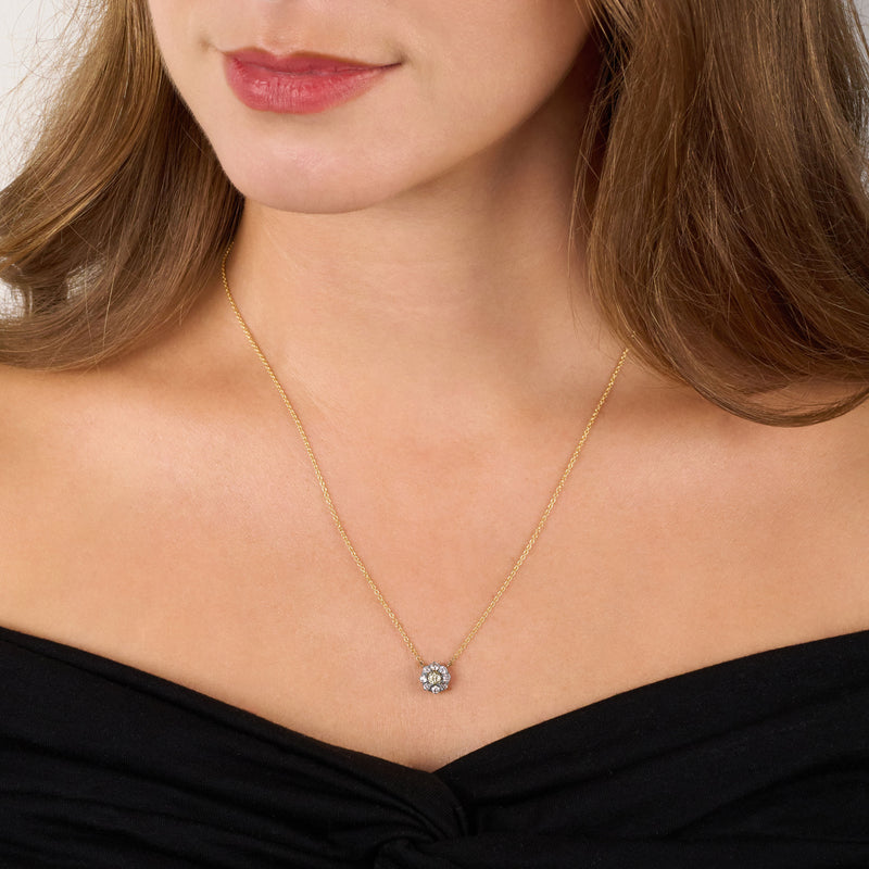 Yellow and White Diamond Cluster Pendant