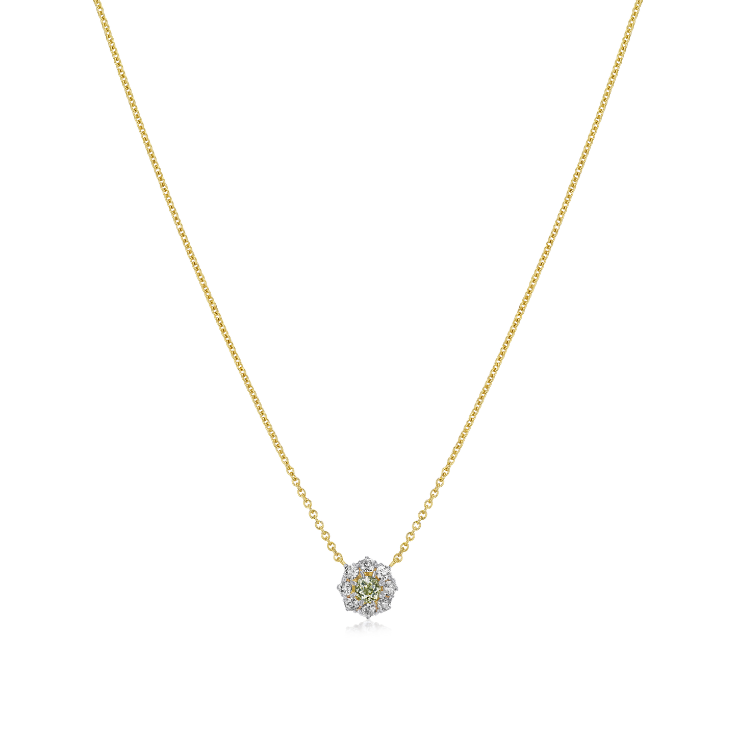 Yellow and White Diamond Cluster Pendant