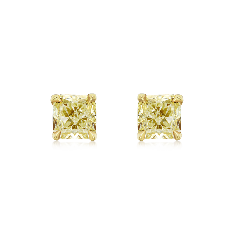 0.50ct Cushion Cut Yellow Diamond Stud Earrings