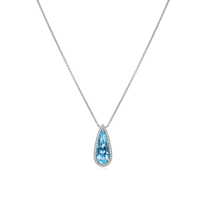 Pear Shape Aquamarine and Diamond Pendant