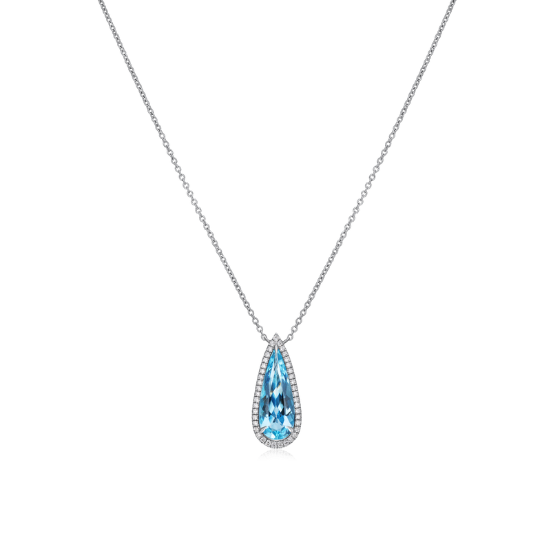 Pear Shape Aquamarine and Diamond Pendant