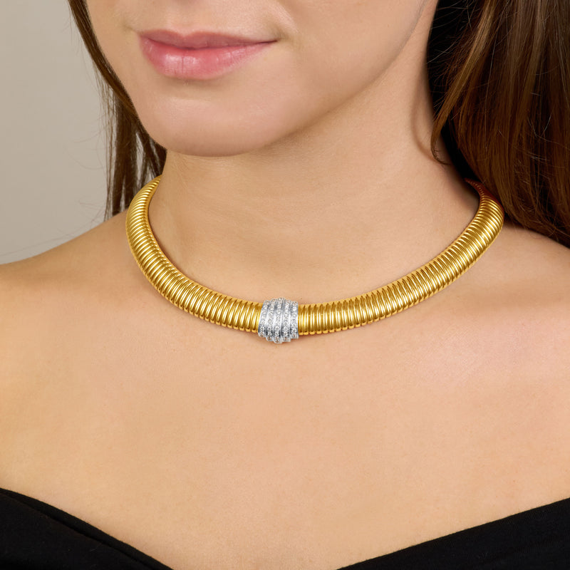 18ct Yellow Gold Snake Diamond Set Necklet