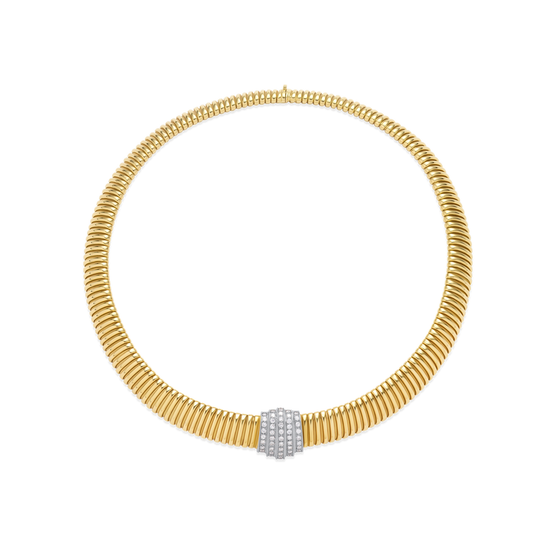 18ct Yellow Gold Snake Diamond Set Necklet