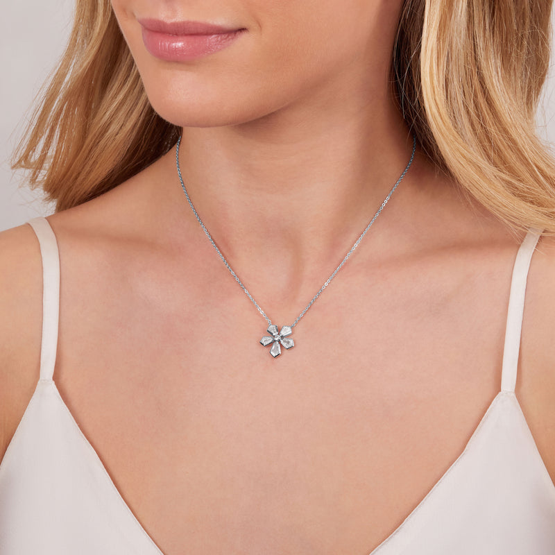 Diamond-Set Flower Platinum Pendant