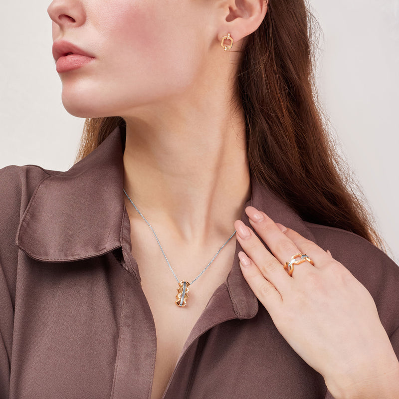 Nectar Platinum and 18ct Rose Gold Diamond Set Pendant