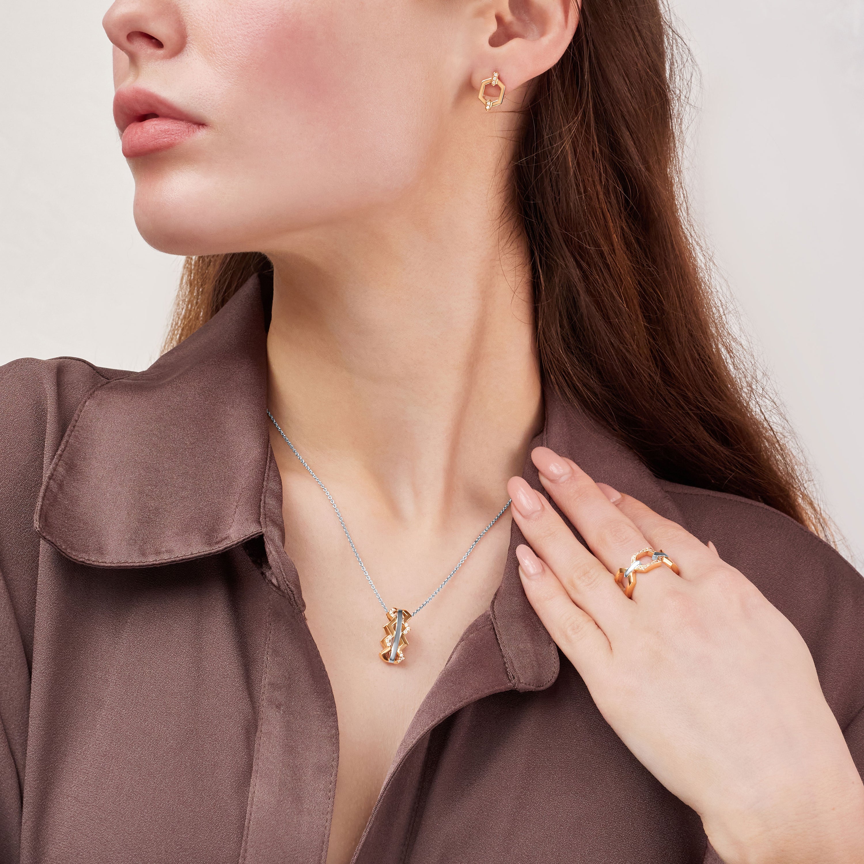 Nectar 18ct Rose Gold and Platinum Diamond Set Ring