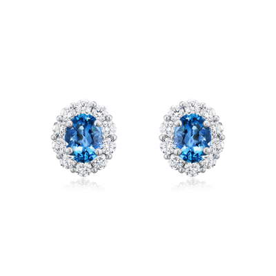 Aquamarine and Diamond Cluster Earrings