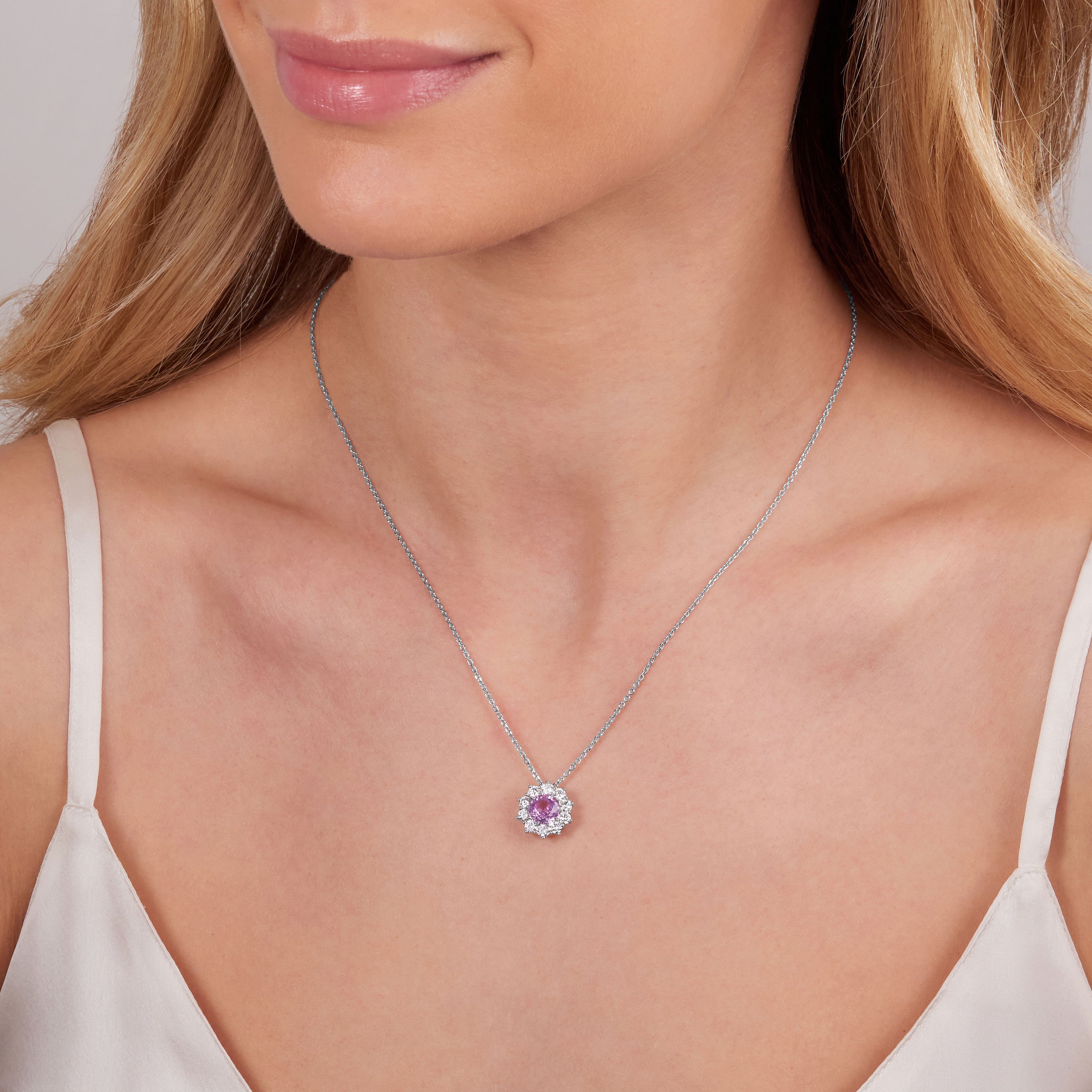 2.37cts Pink Sapphire and Diamond Cluster Pendant