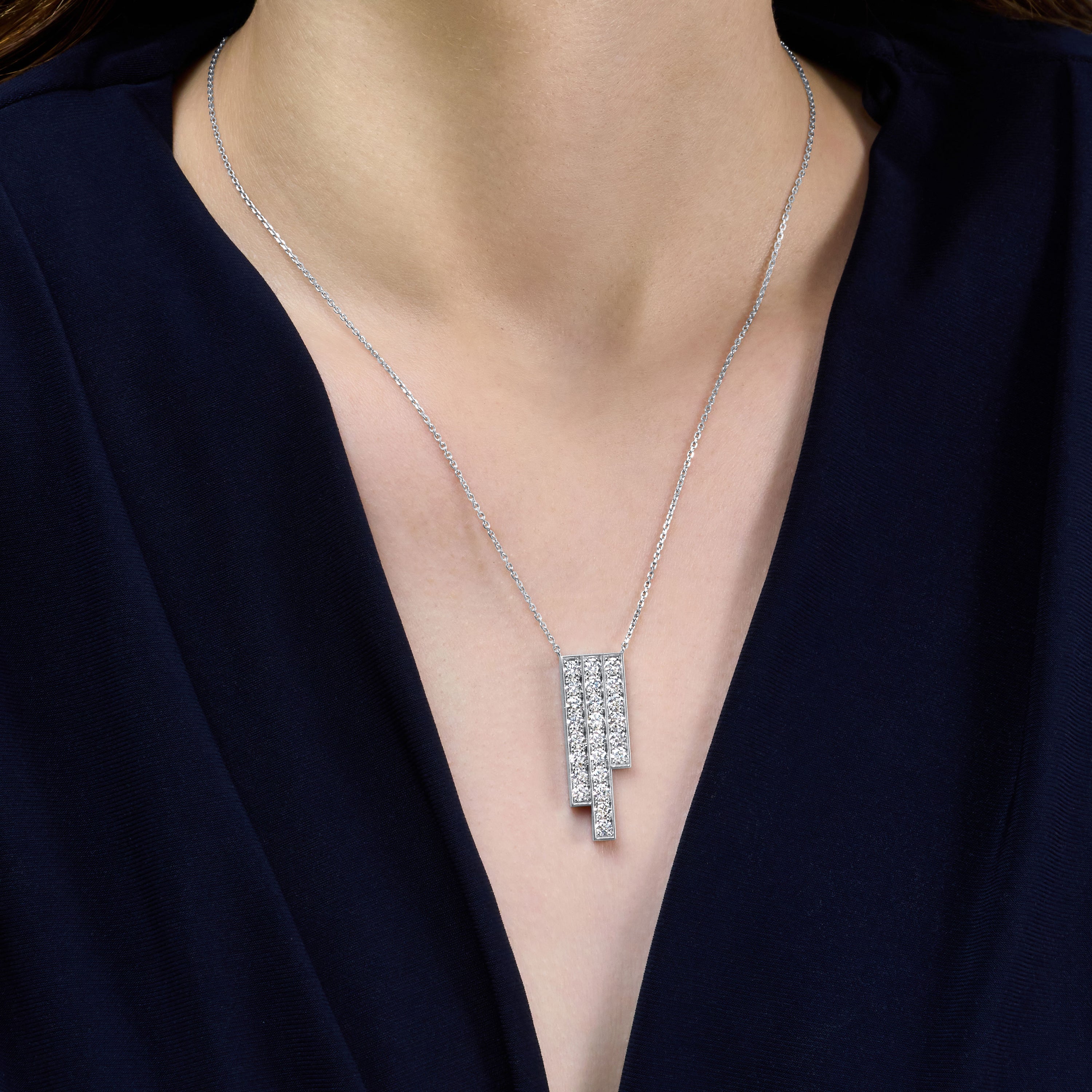 Skyline Platinum Three Row Diamond Pendant