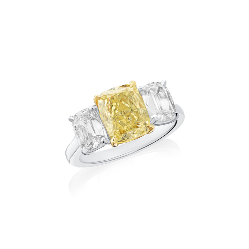 3.02cts Natural Fancy Yellow Diamond Three Stone Ring