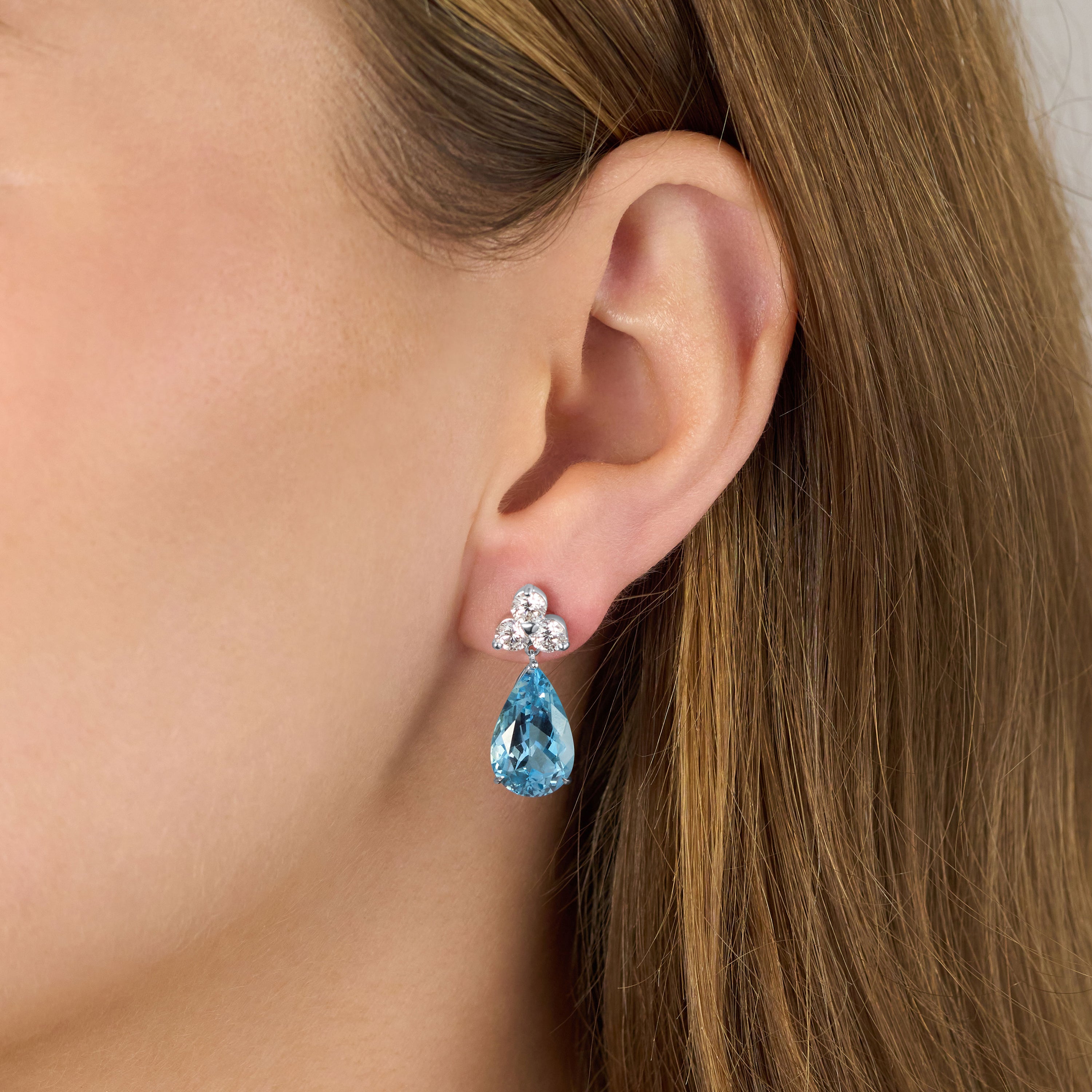 Trefoil Earrings With Aquamarine On/Off Drops