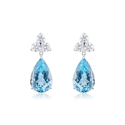 Trefoil Earrings With Aquamarine On/Off Drops