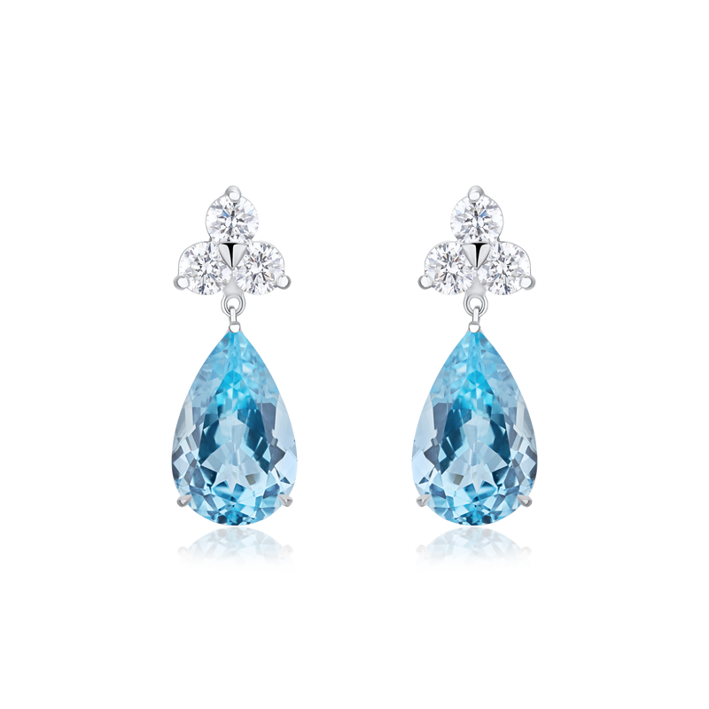 Trefoil Earrings With Aquamarine On/Off Drops