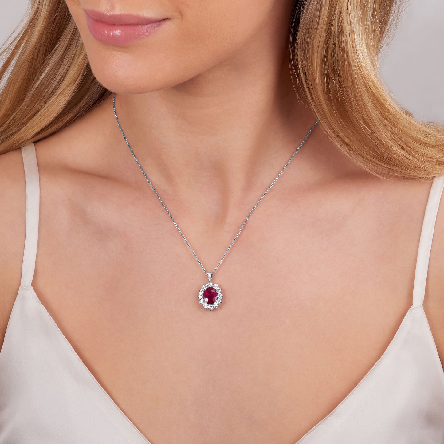 3.44cts Oval Ruby and Diamond Ravello Cluster Pendant