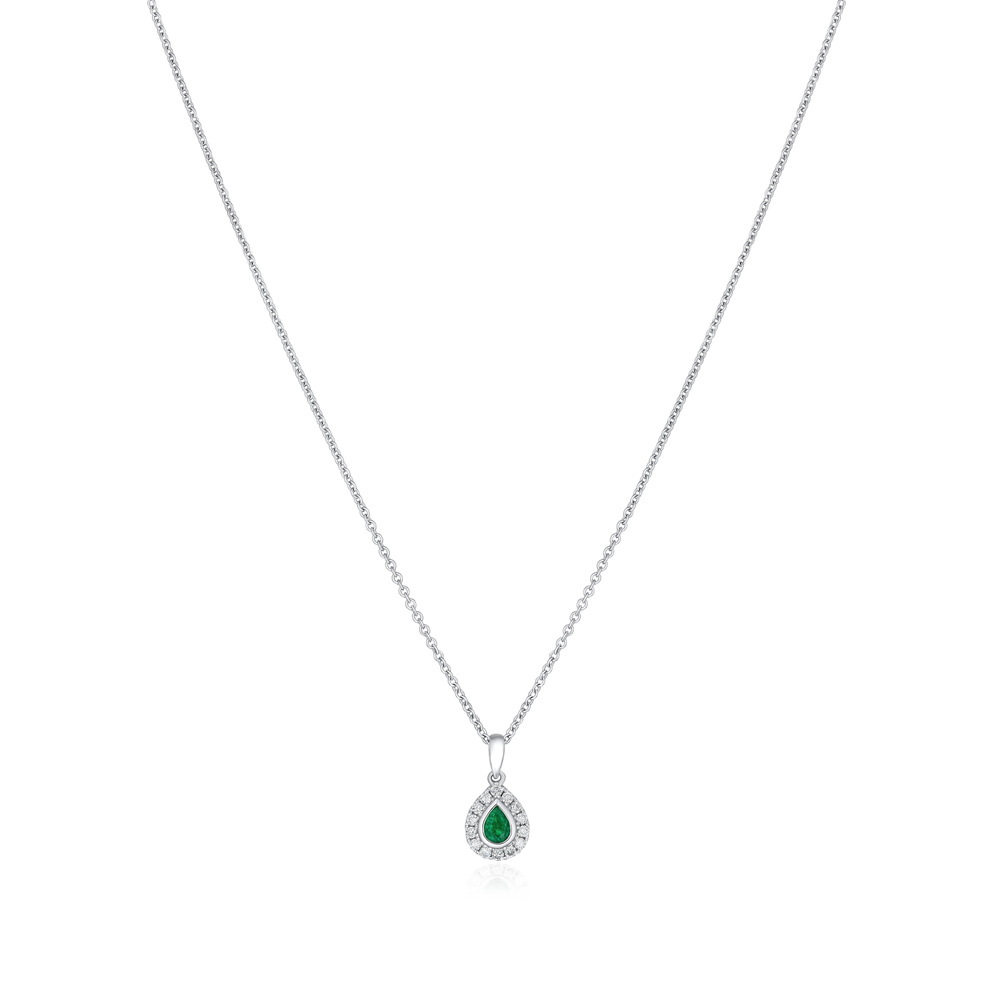 18ct White Gold Emerald and Diamond Pendant