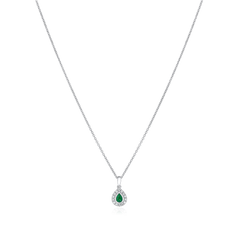 18ct White Gold Emerald and Diamond Pendant