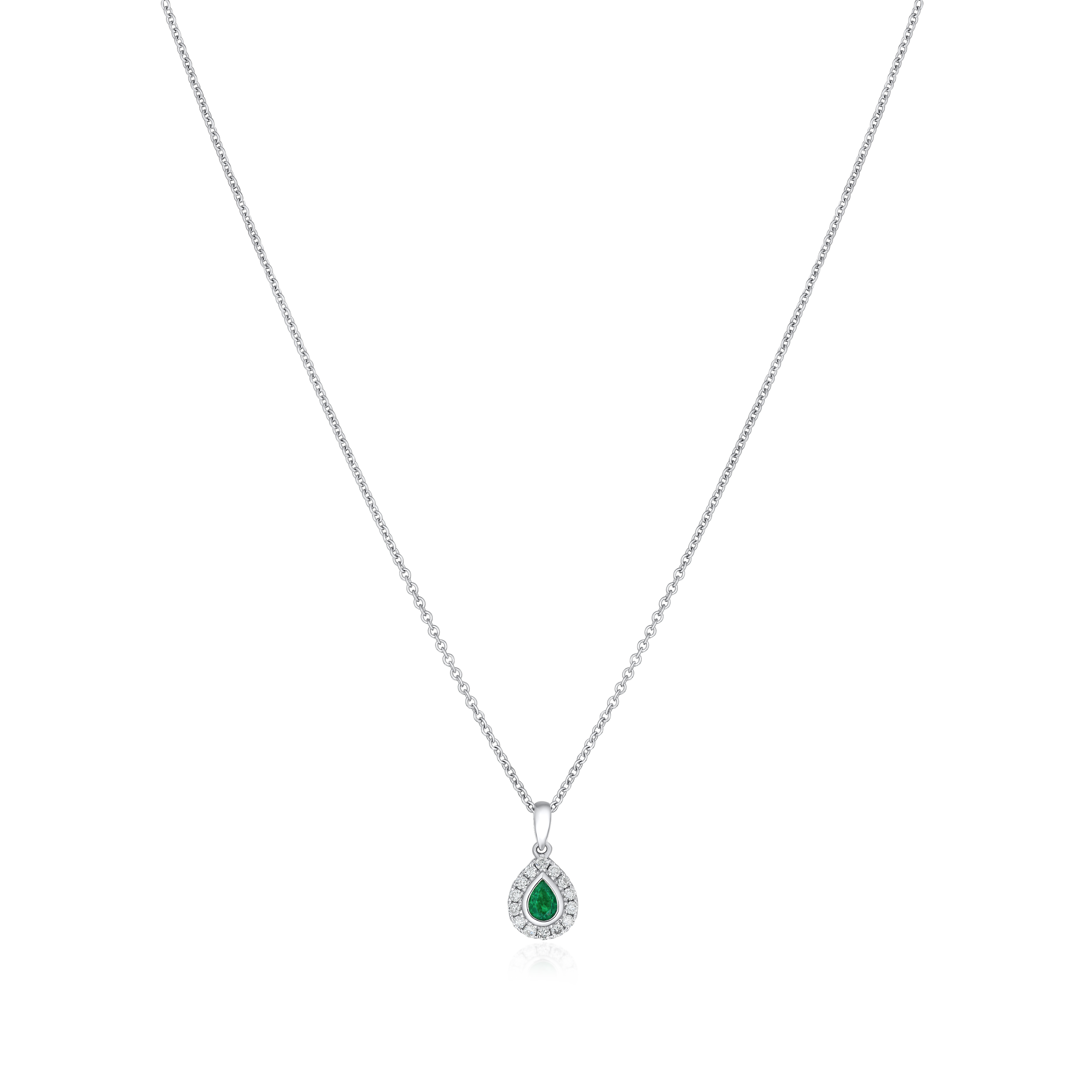 18ct White Gold Emerald and Diamond Pendant