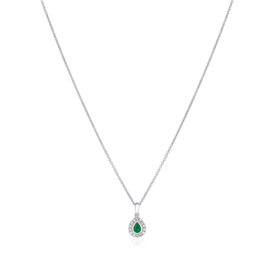 18ct White Gold Emerald and Diamond Pendant