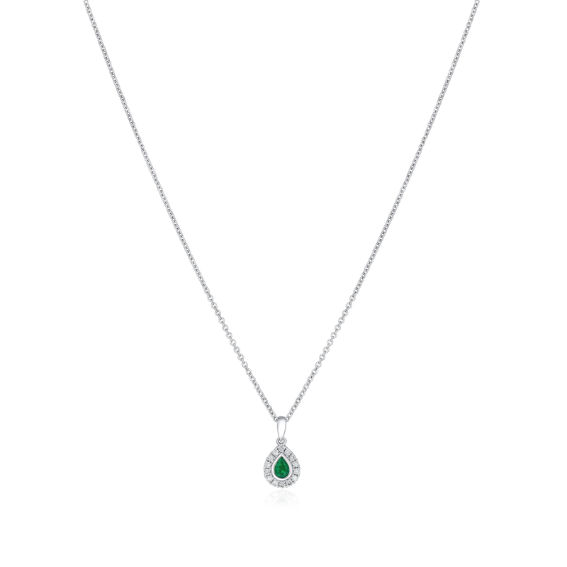 18ct White Gold Emerald and Diamond Pendant