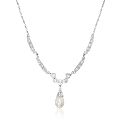 Diamond and Saltwater Pearl Drop Necklace