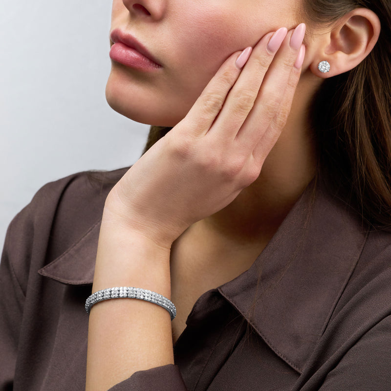 Asscher and Round Brilliant Cut Diamond Bracelet