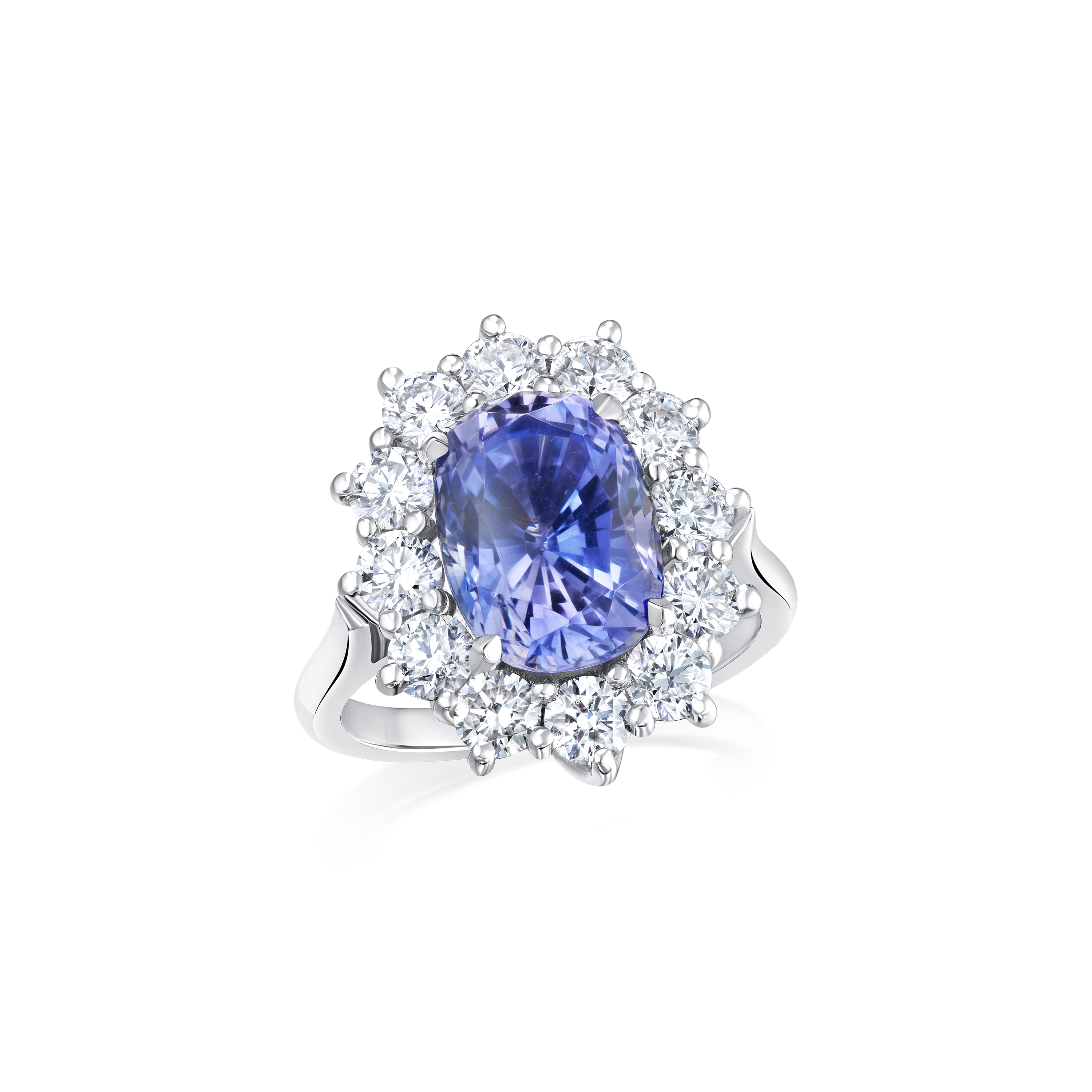 5.20cts Platinum Oval Blush Violet Sapphire and Diamond Cluster Ring