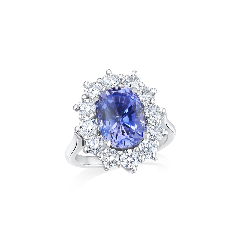 5.20cts Platinum Oval Blush Violet Sapphire and Diamond Cluster Ring