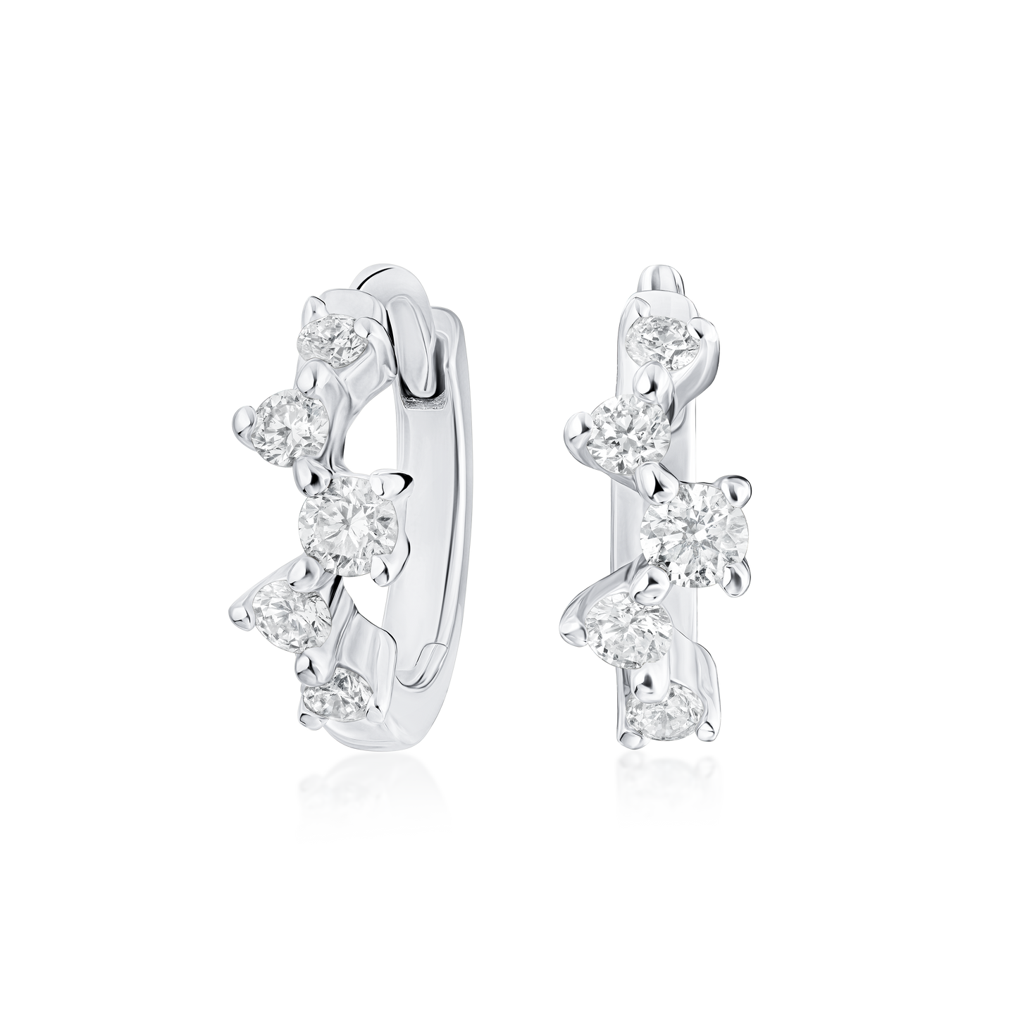 18ct White Gold Diamond Set Medium Huggie Hoop Earrings 0.14ct 9 (total)