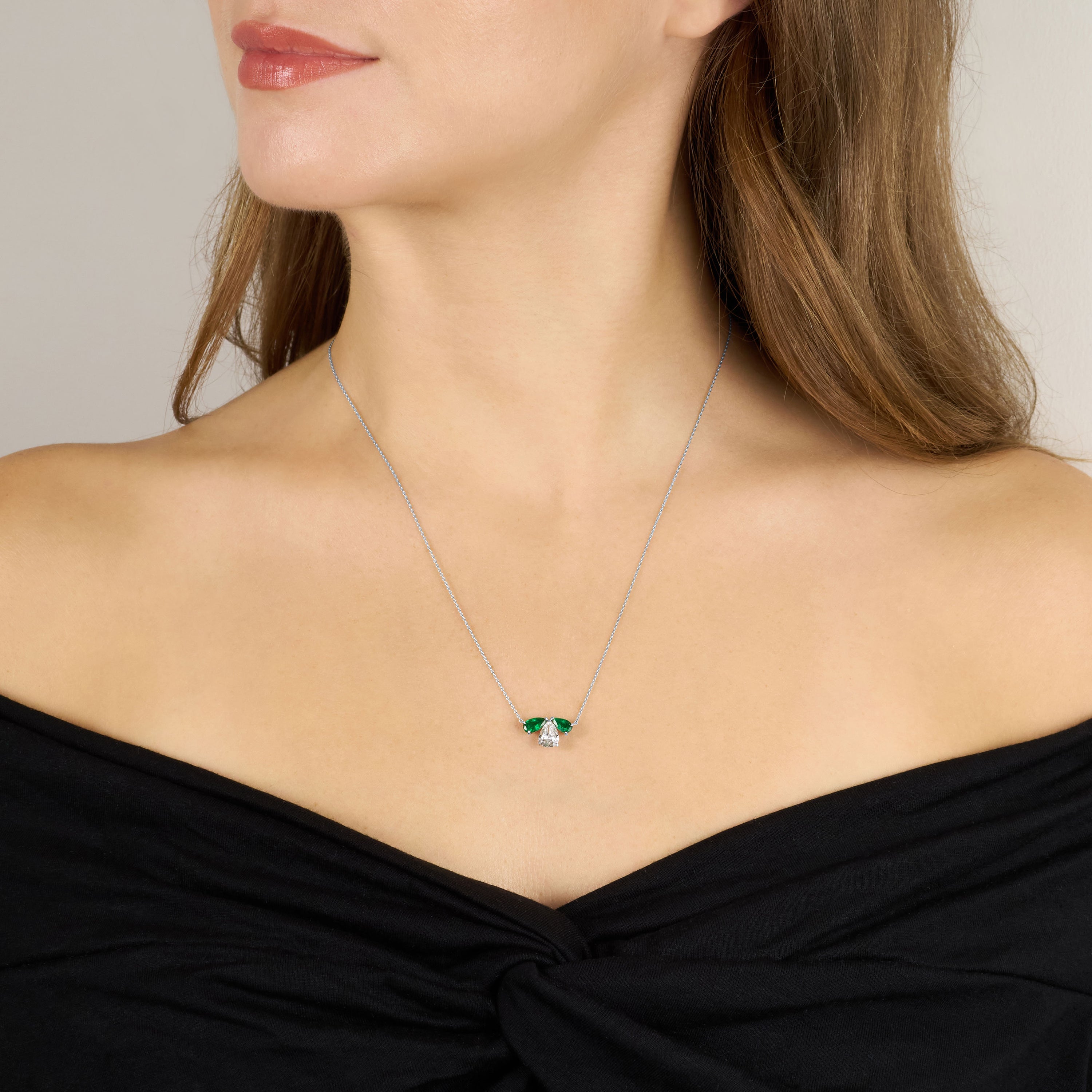 Pear Shape Emerald and Pear Cut Diamond Pendant