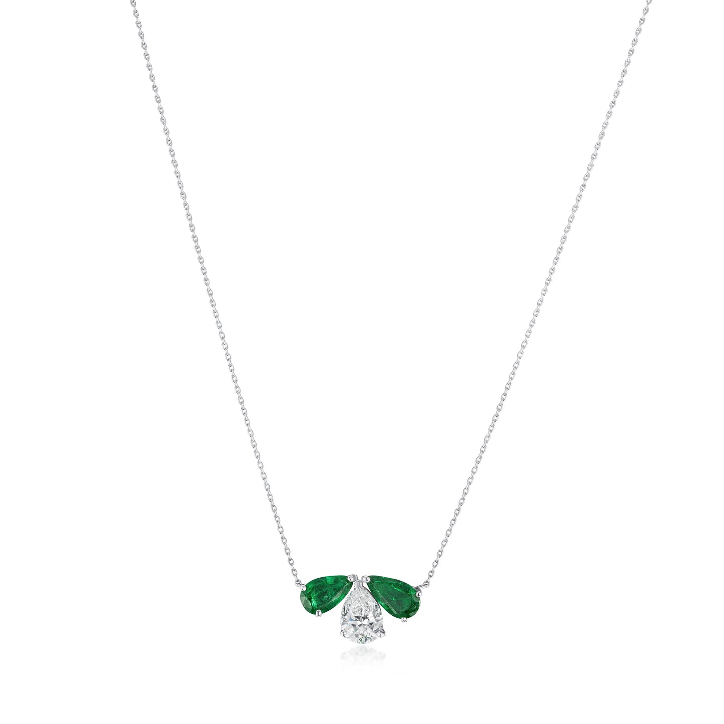 Pear Shape Emerald and Pear Cut Diamond Pendant