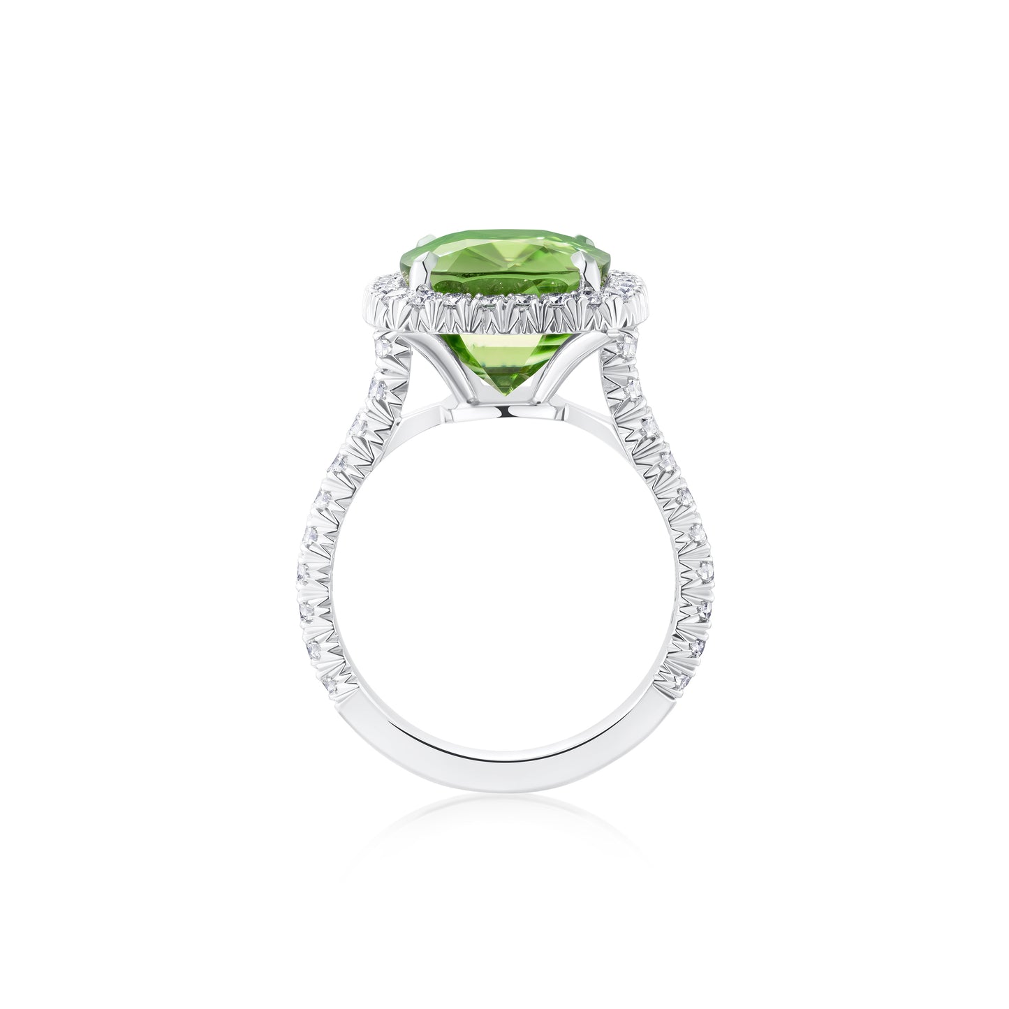 9.80cts Mint Peridot and Diamond Cluster Ring