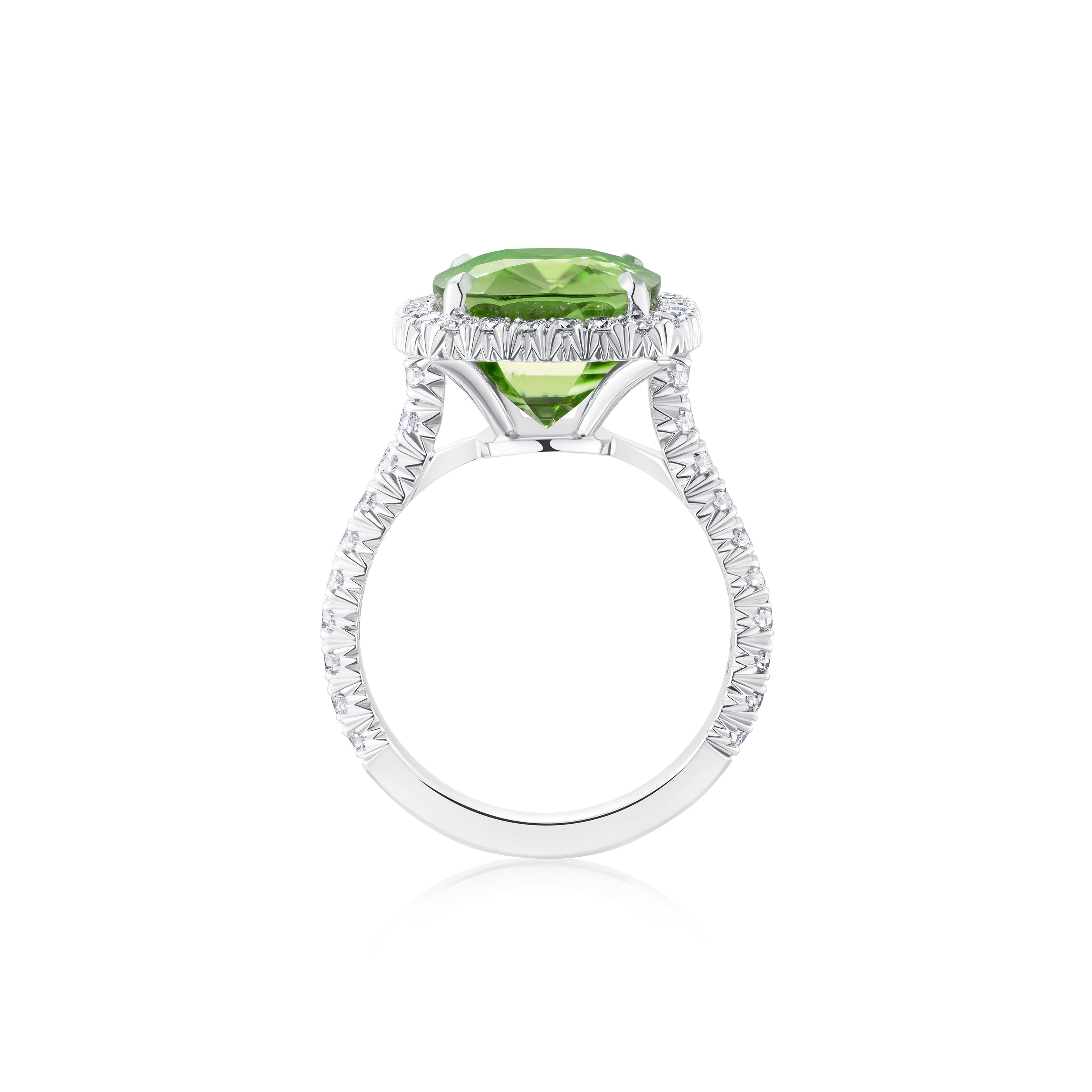 9.80cts Mint Peridot and Diamond Cluster Ring