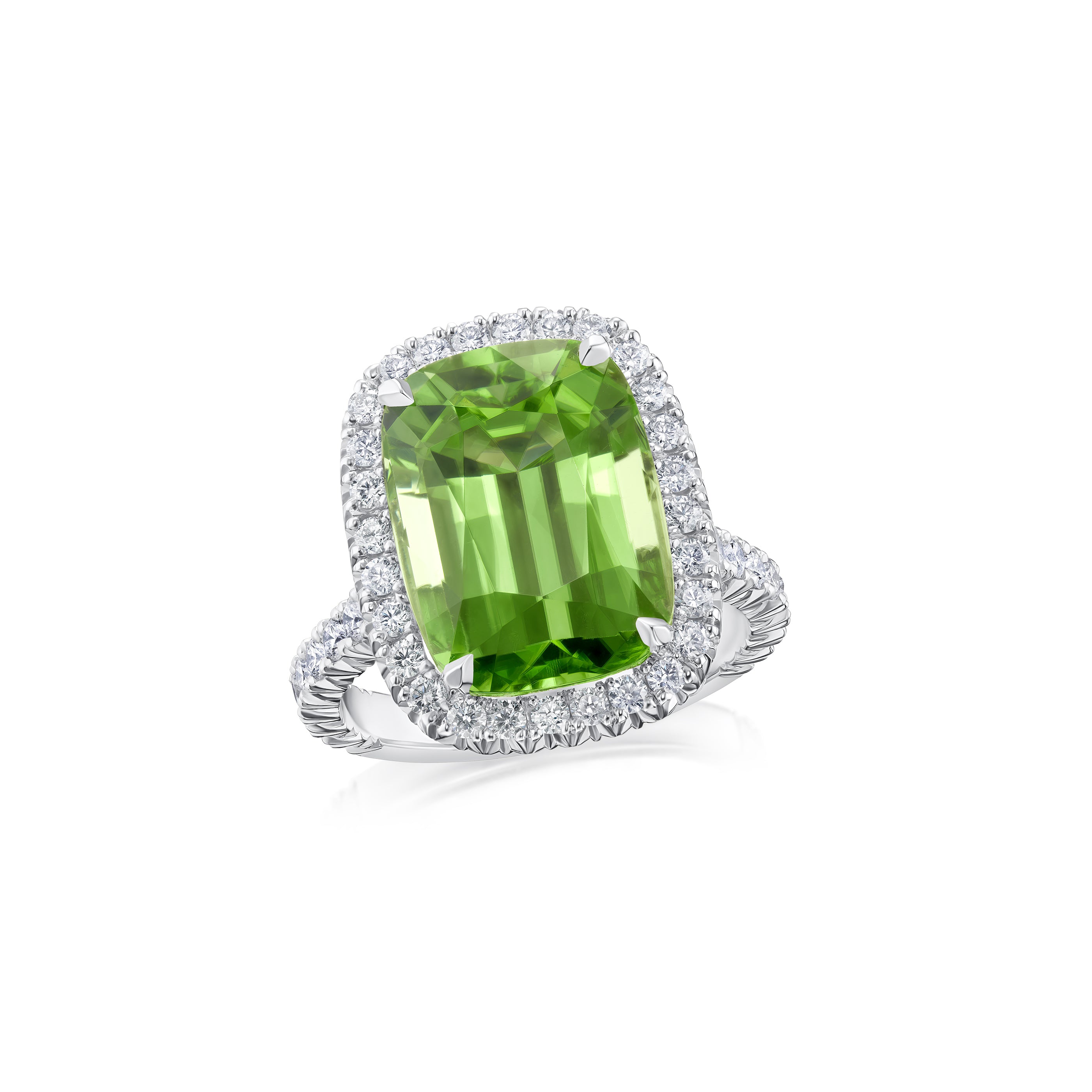 9.80cts Mint Peridot and Diamond Cluster Ring