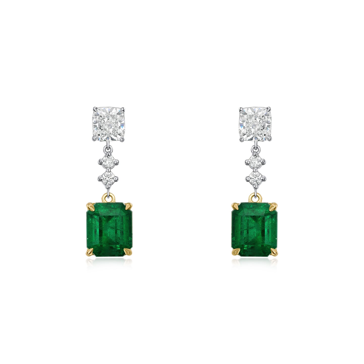 Cushion Muzo Emerald and Diamond Drop Earrings