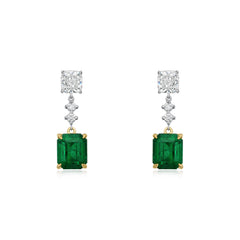 Cushion Muzo Emerald and Diamond Drop Earrings