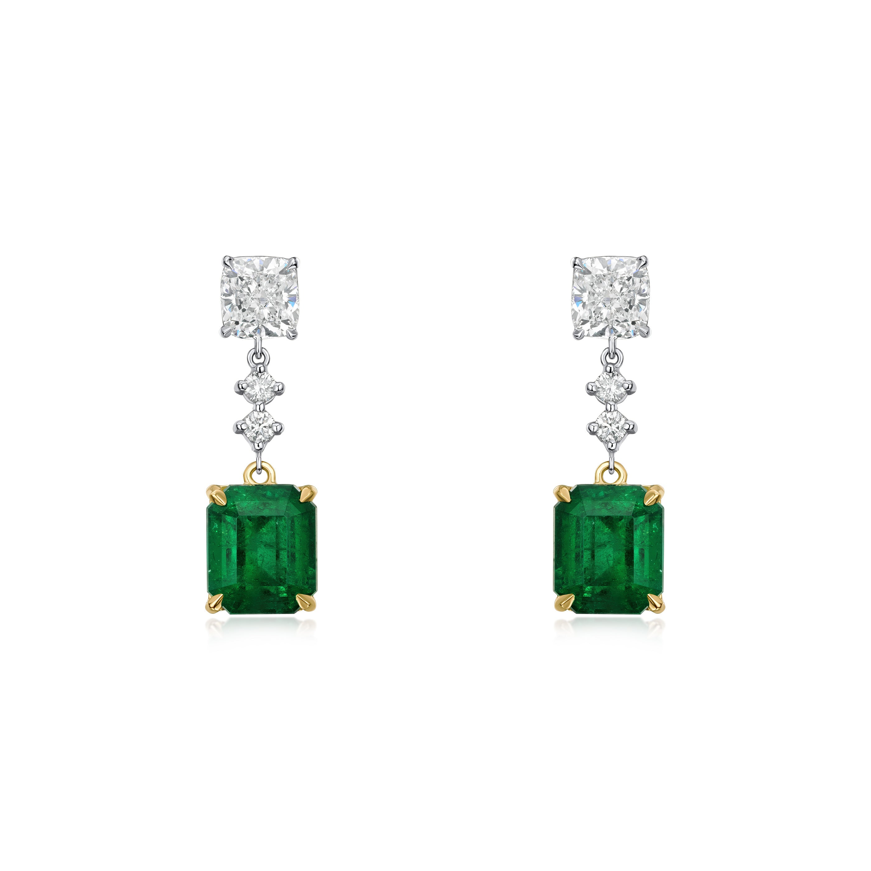 Cushion Muzo Emerald and Diamond Drop Earrings