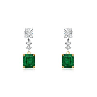 Cushion Muzo Emerald and Diamond Drop Earrings