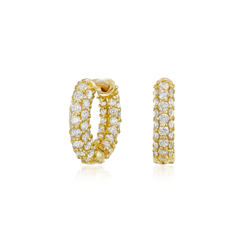 18ct Yellow Gold Round Brilliant Cut Diamond Pave Set Hoop Earrings