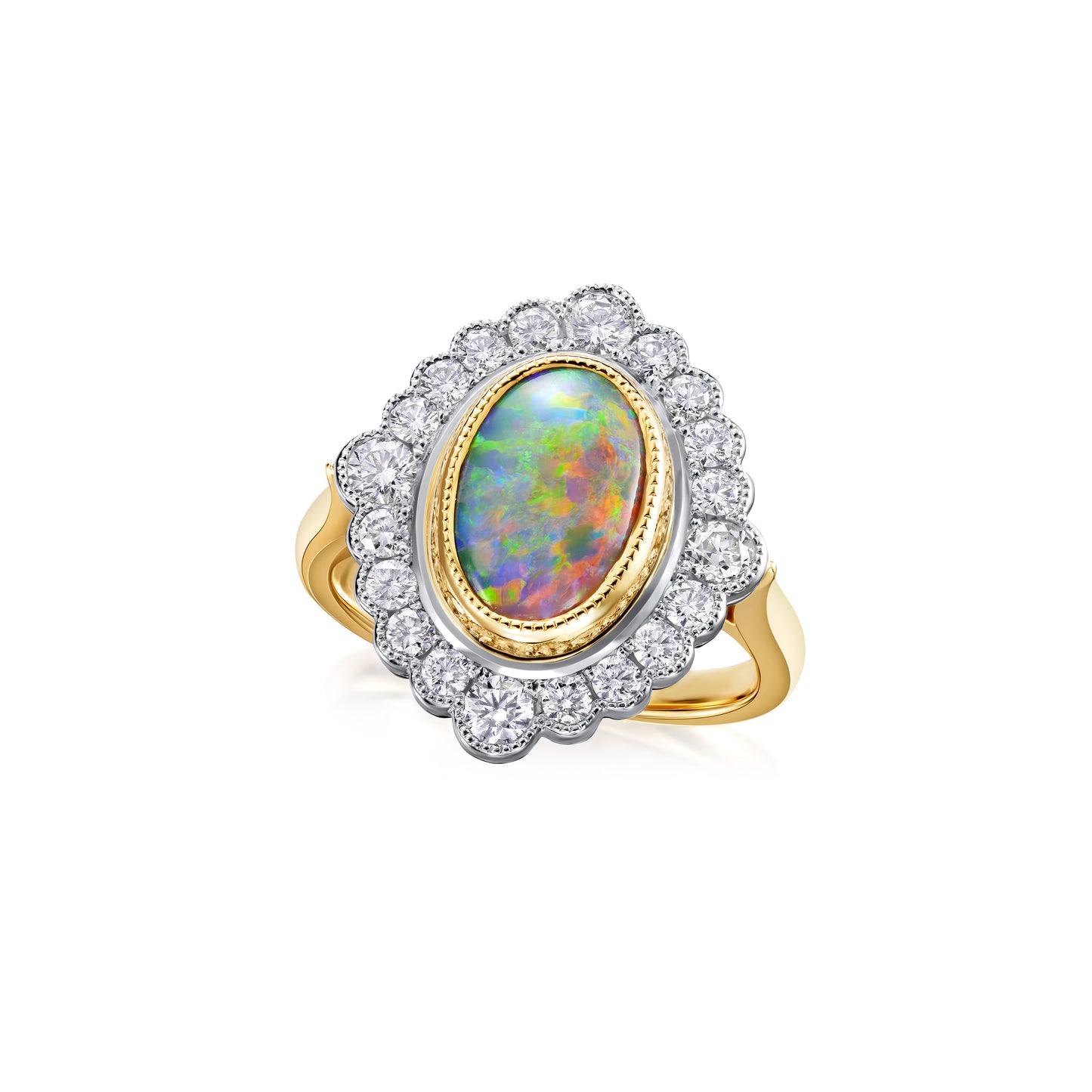 1.93cts Opal and Diamond Cluster Ring