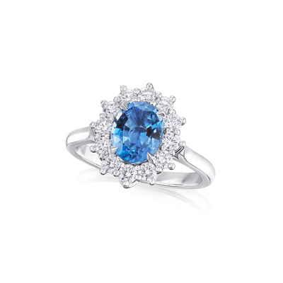 1.35cts Oval Shape Aquamarine and Diamond Ravello Cluster Ring